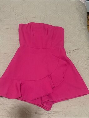 Strapless Hot Pink Ruffle Romper